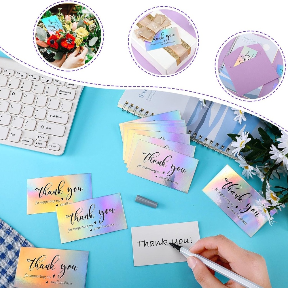 20 PK Holographic Thank You Cards for Small Business - Picture 3 of 6